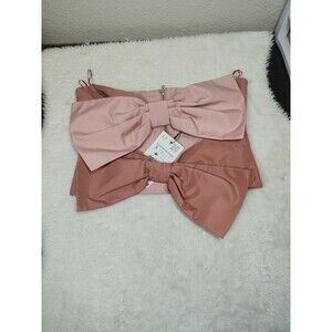 Zara CUT OUT DOUBLE BOW TAFFETA TOP size Small, Pink NWT